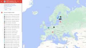 Kart over Europa som viser museer som handler for klimaet